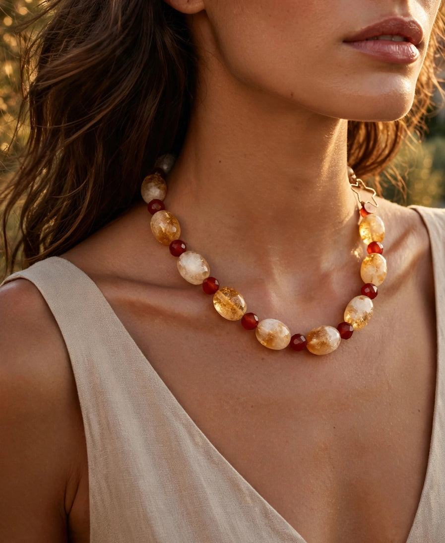 Collana Topazio Citrino e Corniola con chiusura a stella Arg 925 -Top Bijoux-