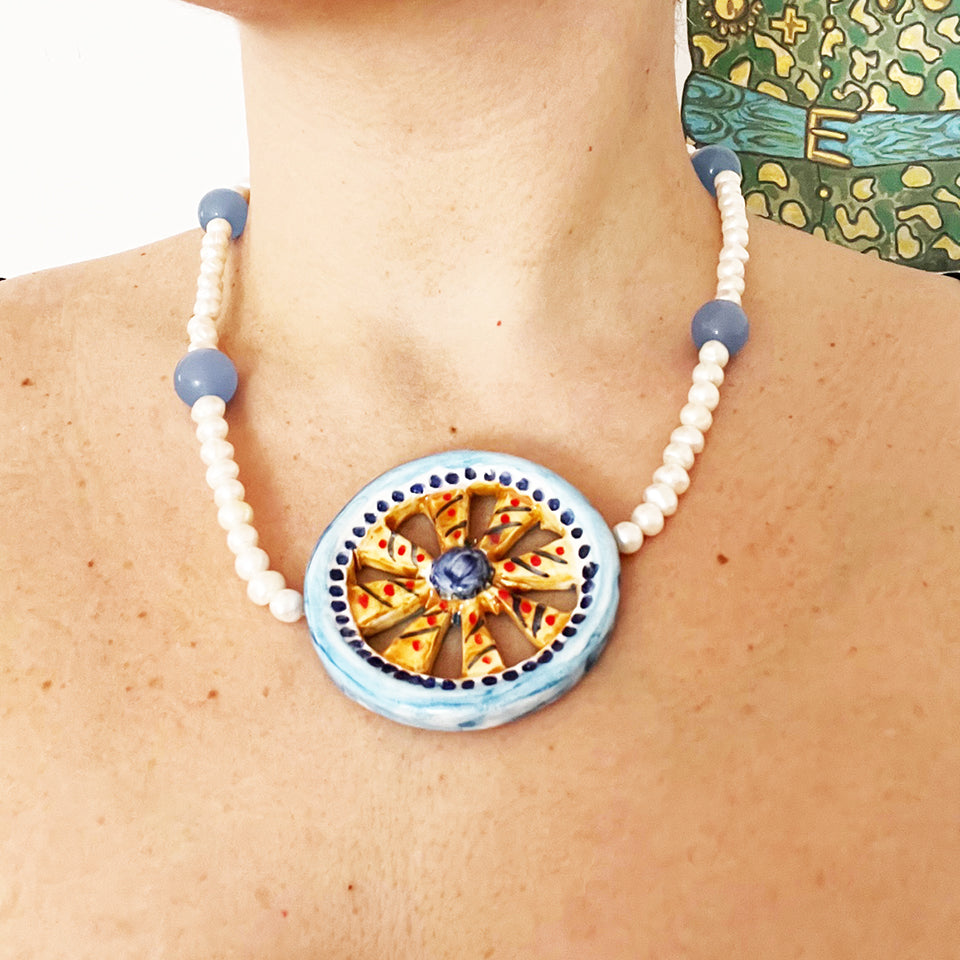 Collana Sicily Carretto con Perle e Agata Blu -Top Jewels-