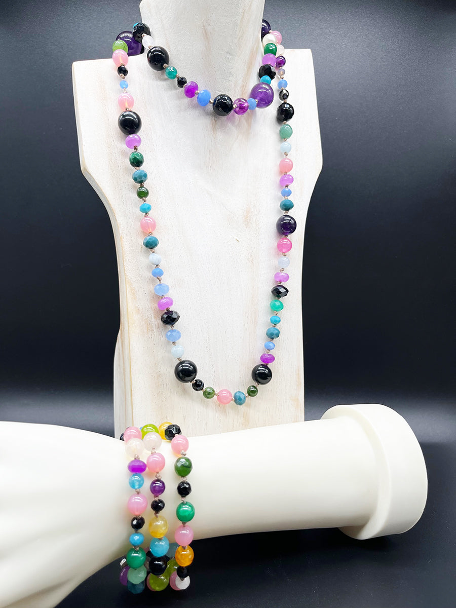 Collana Multicolor Pietre, Cristalli, arg 925 -Handmade Jewels-