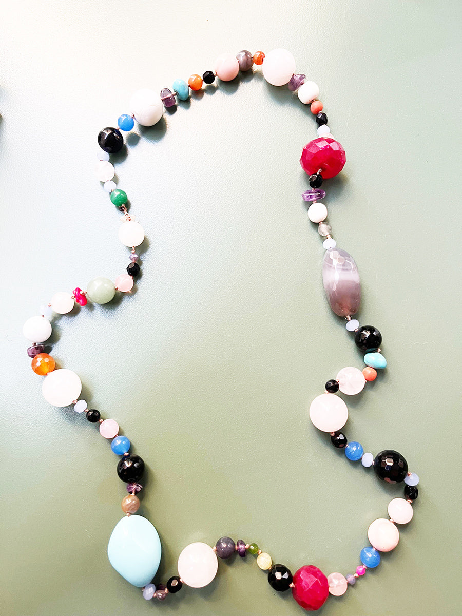 Collana lunga con Pietre Colorate Assortite e Arg 925 -Collane Uniche-