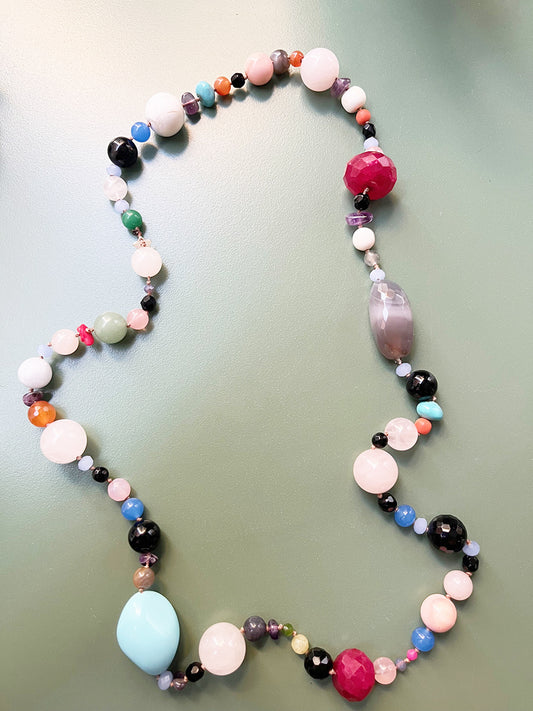 Collana lunga con Pietre Colorate Assortite e Arg 925 -Collane Uniche-