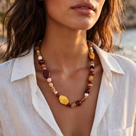 Collana Lunga Bohemien Pietre Vere Naturali con chiusura a cuore in Arg 925 -Top Bijoux-