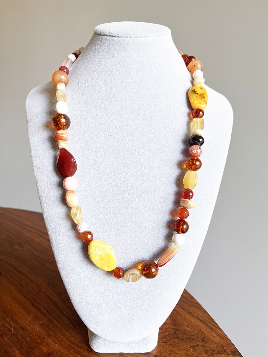 Collana Lunga Bohemien Pietre Vere Naturali con chiusura a cuore in Arg 925 -Top Bijoux-