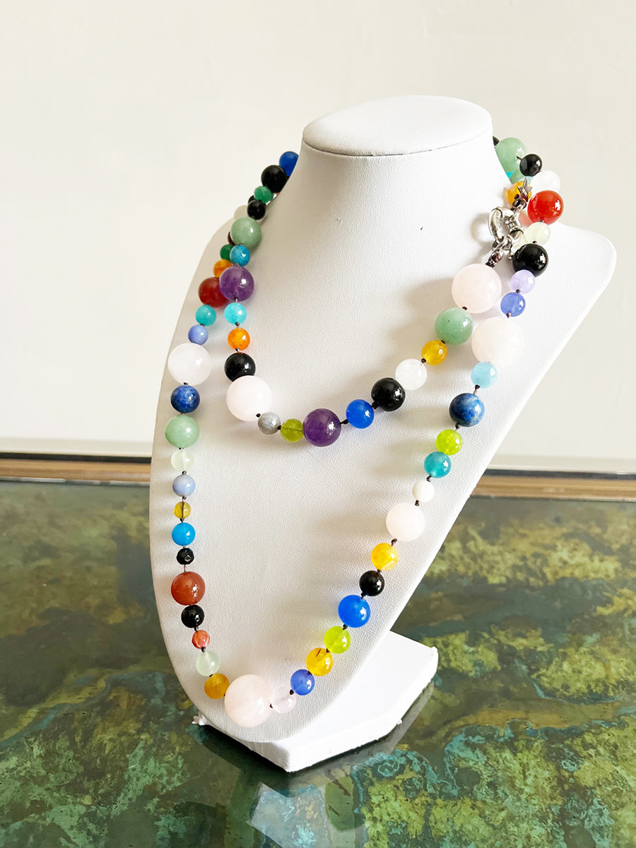 Collana Multicolor Lunga Pietre Naturali e Arg 925 -Top Jewels-