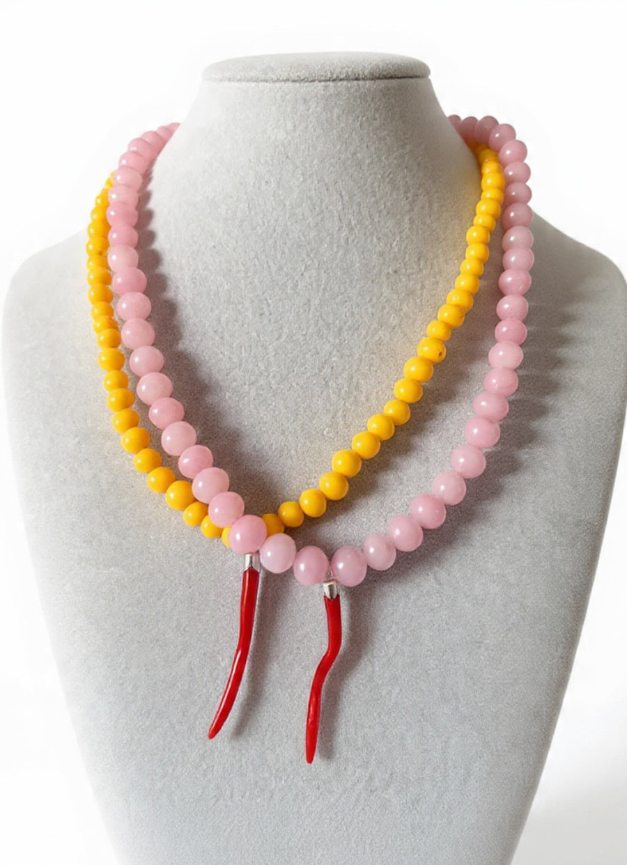 Collier Agata Gialla con Charm in Corallo del Mediterraneo e Arg 925 -Top Bijoux-