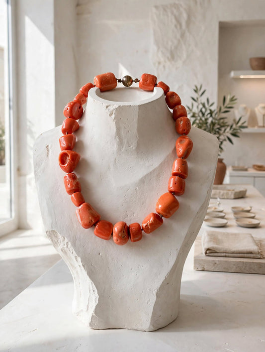 Collana a barilotti in corallo rosso-arancio naturale Vintage -Top Bijoux-