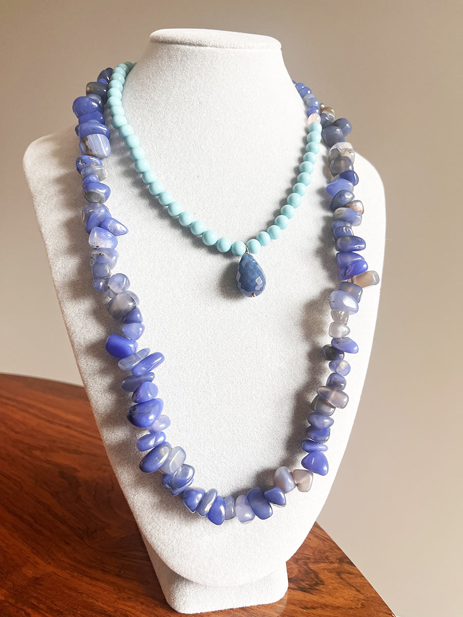 Collier Turchese Naturale con Charm in Lapislazzuli e Arg 925 -Top Bijoux-