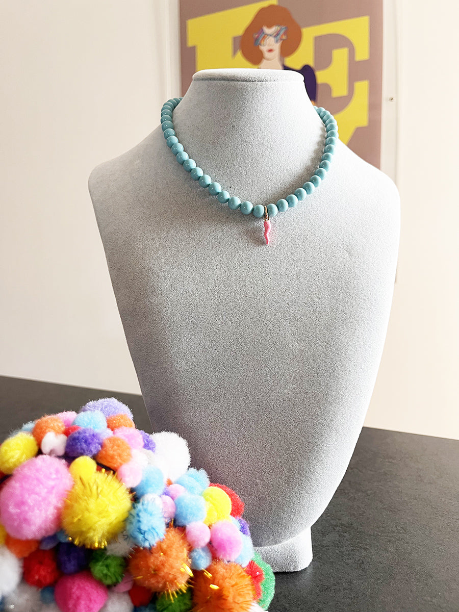 Collier Turchese Naturale con Corno Glitterato Rosa -Top Bijoux-