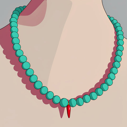 Collier Turchese Naturale con Corno Rosso Smaltato Arg 925 - Top Bijoux -