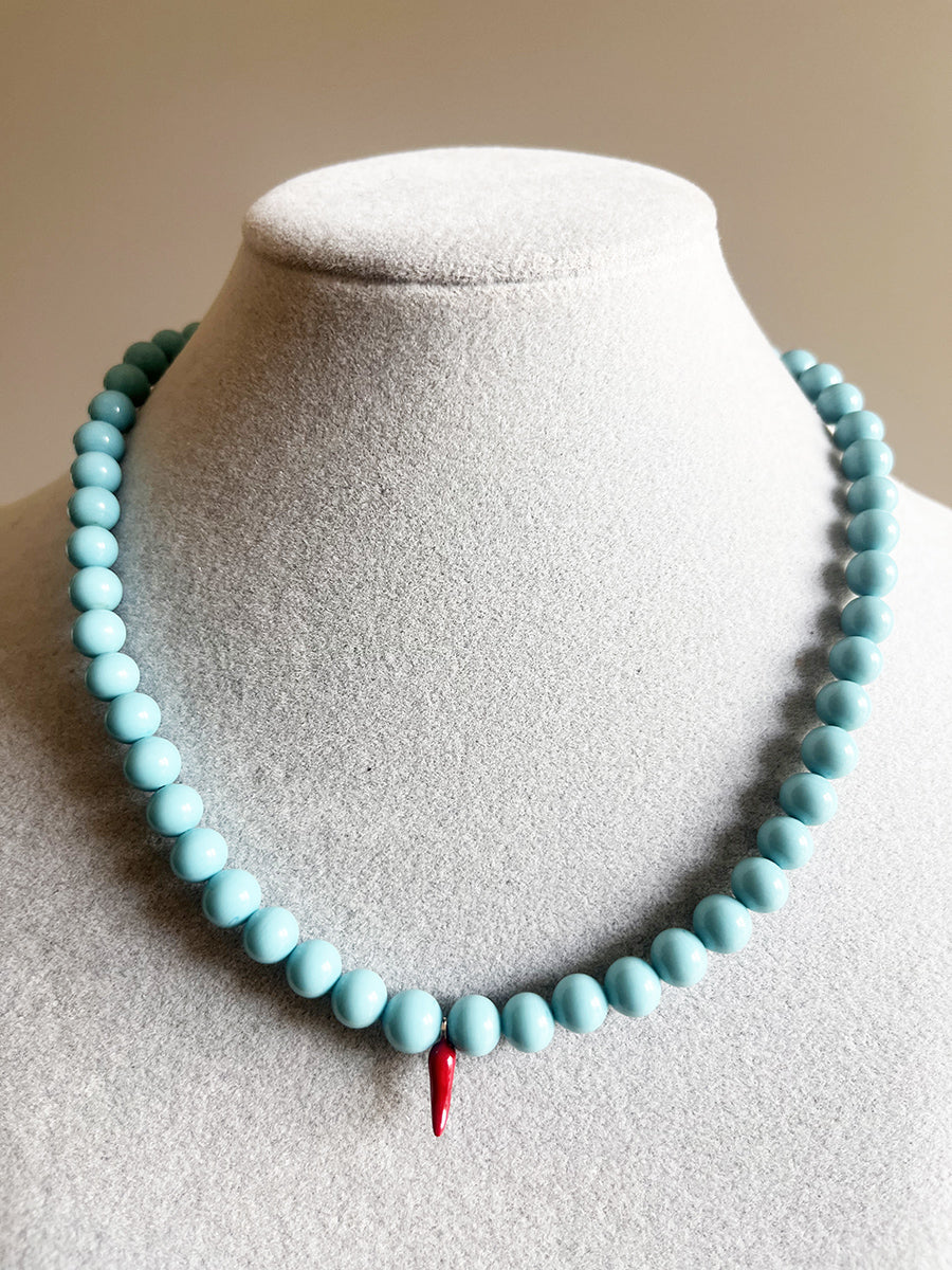 Collier Turchese Naturale con Corno Rosso Smaltato Arg 925 - Top Bijoux -