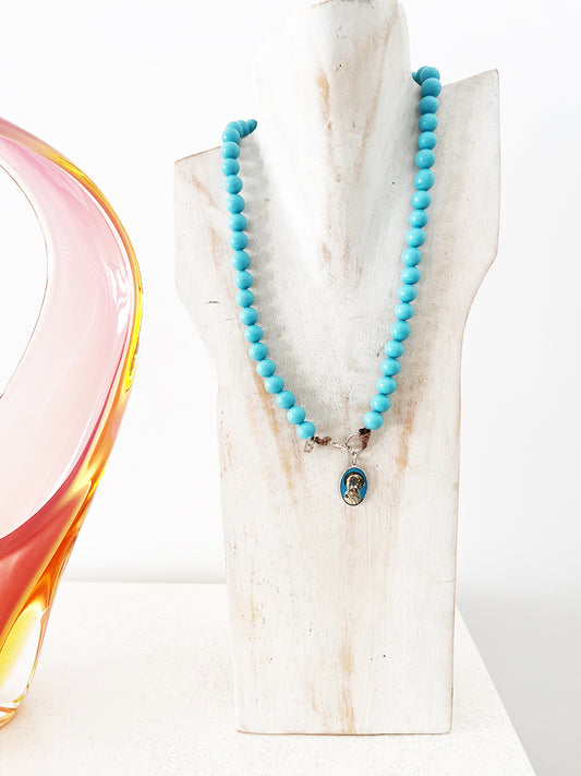 Collana Turchese Naturale con Madonnina e Arg. 925 -Top Jewels-