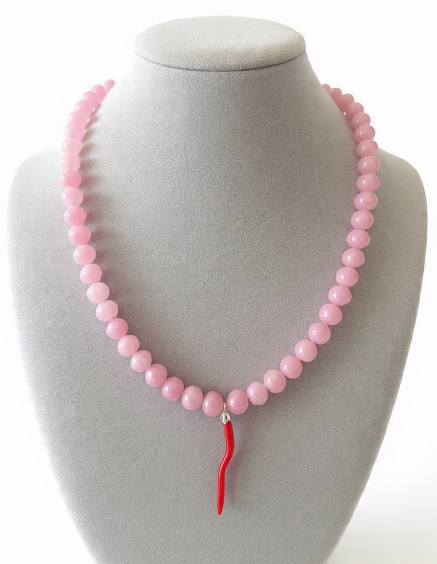 Collier Quarzo con Charm Corallo del Mediterraneo e Arg 925 -Top Bijoux-