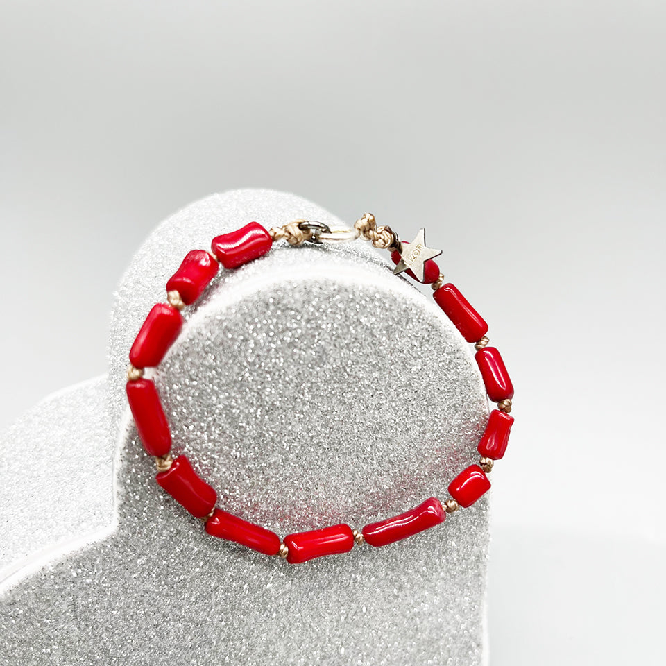 Bracciale Corallo Naturale Rosso e Arg. 925 -Top Jewels-