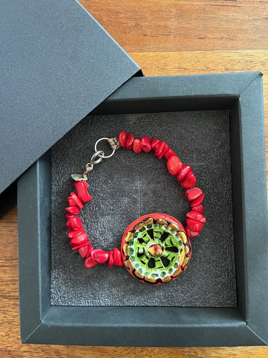 Bracciale Corallo Naturale Rosso, Ceramica e Arg. 925 -Top Jewels-