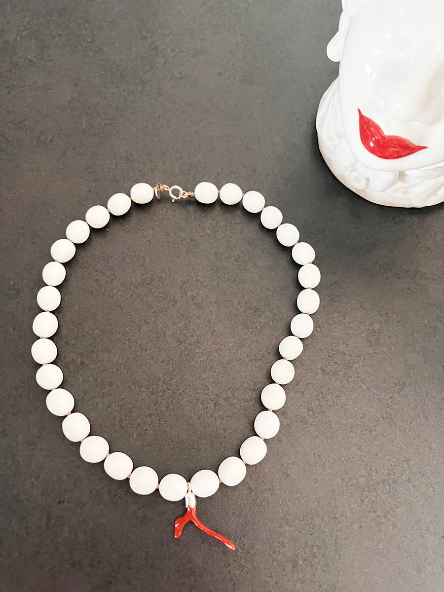 Collier Agata Bianca, Charm in Corallo del Mediterraneo e Arg 925 -Top Bijoux-