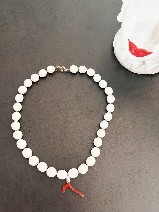 Collier Agata Bianca, Charm in Corallo del Mediterraneo e Arg 925 -Top Bijoux-