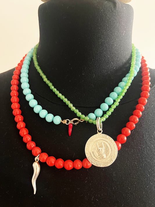 Collana Corallo Originale con Corno Grande Arg 925 -Top Bijoux-