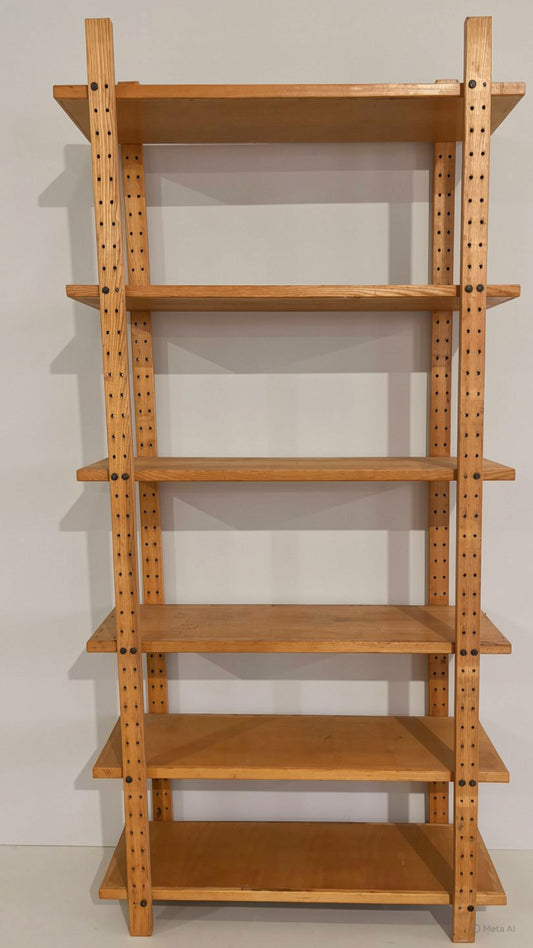 Libreria in Legno Massello Naturale a Giorno -Design Vintage-