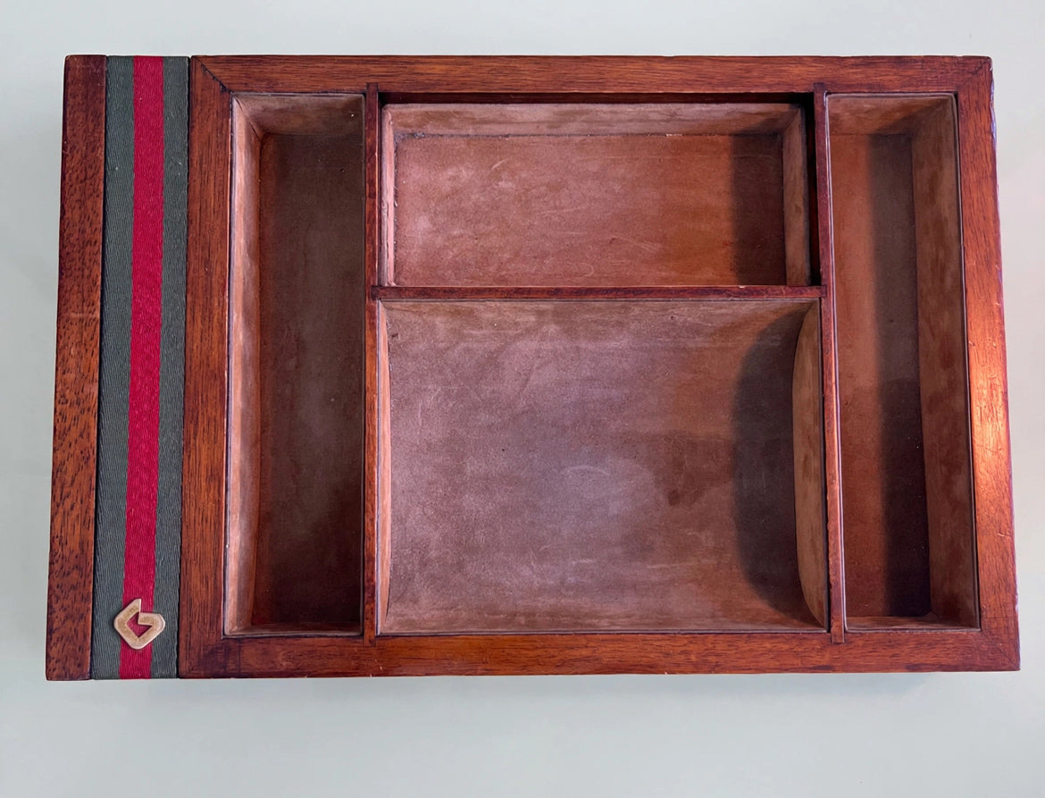 Gucci Vintage anni '70 elegante svuotatasche vintage in legno e tessuto -Top Design-