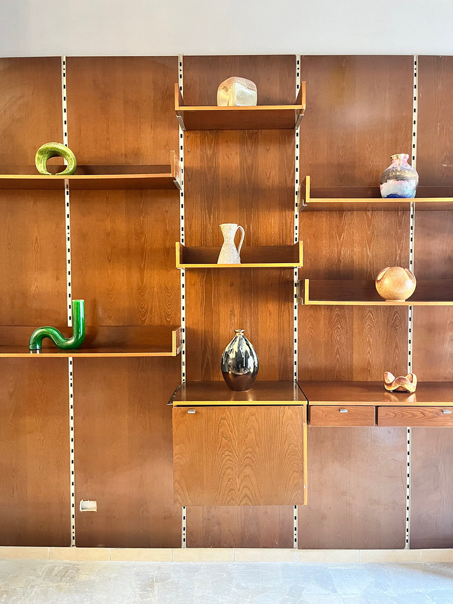 Libreria Boiserie in Legno e Metallo con consolle scrittoio Vintage anni '60 -Top Design-