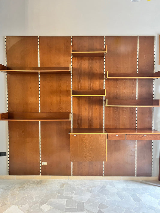 Libreria Boiserie in Legno e Metallo con consolle scrittoio Vintage anni '60 -Top Design-