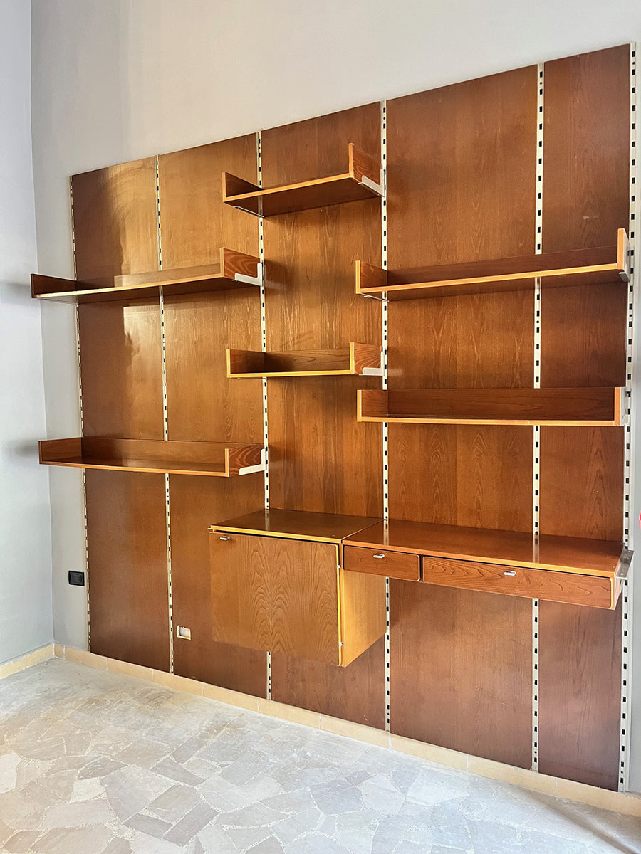 Libreria Boiserie in Legno e Metallo con consolle scrittoio Vintage anni '60 -Top Design-