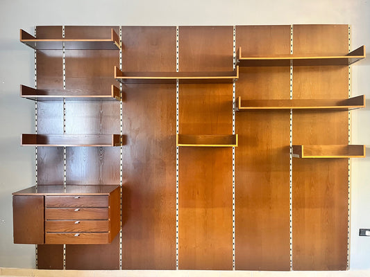 Libreria Boiserie in Legno e Metallo con elementi a sospensione Vintage anni '60 -Top Design-