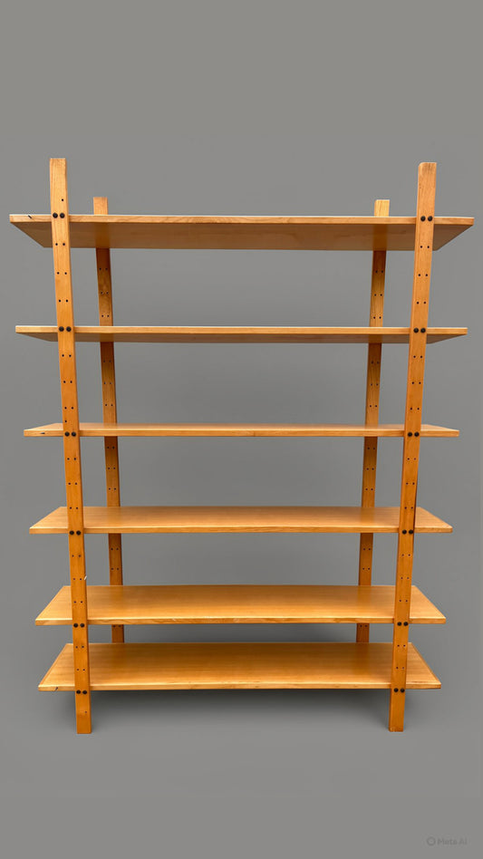 Libreria in Legno Massello Naturale a Giorno -Design Vintage-