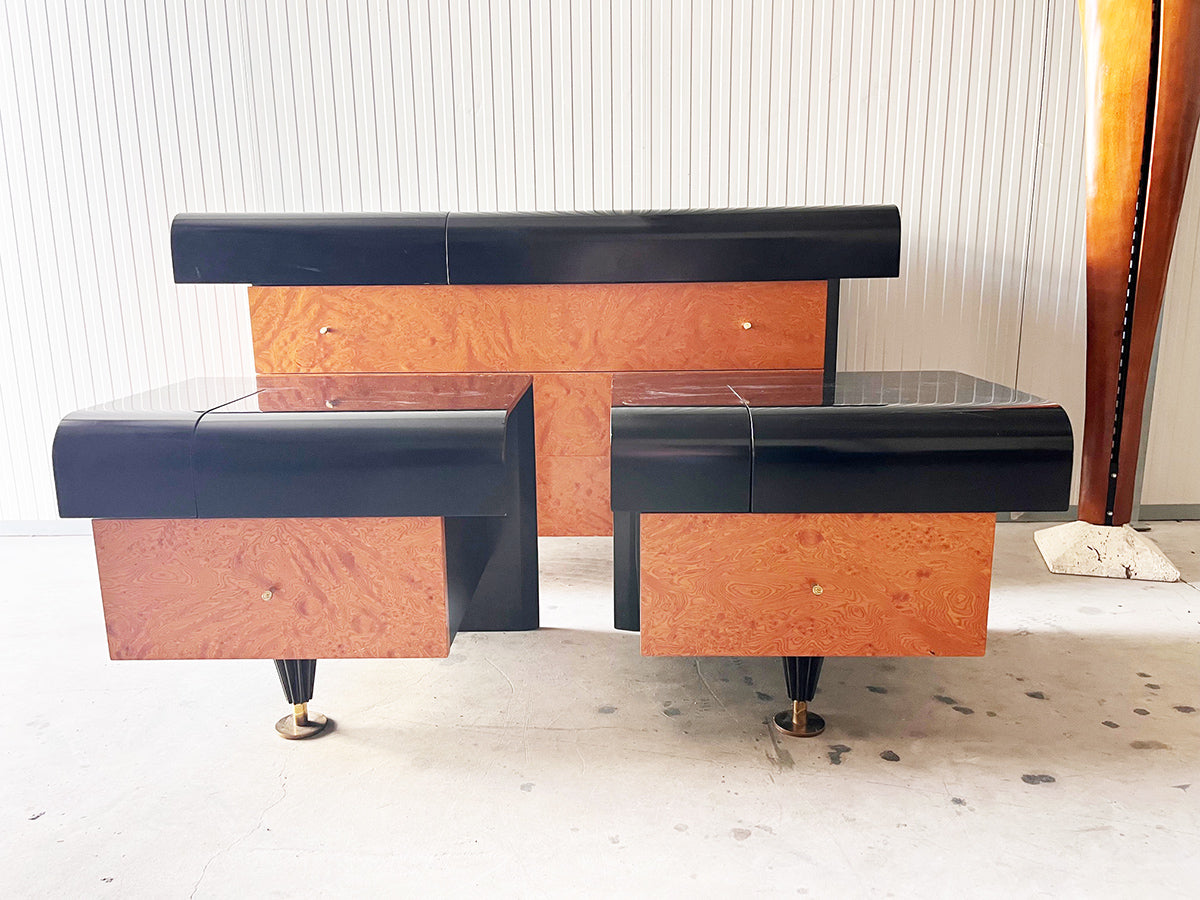 Trittico Cassettiera con ribalta e scrigno e comodini Pierre Cardin 1970 -Top Design-