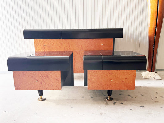 Trittico Cassettiera con ribalta e scrigno e comodini Pierre Cardin 1970 -Top Design-