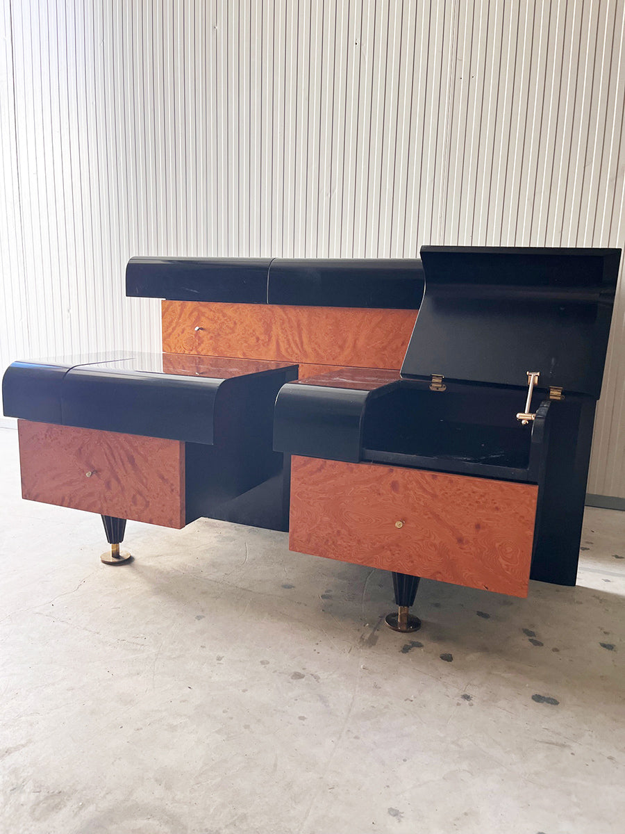 Trittico Cassettiera con ribalta e scrigno e comodini Pierre Cardin 1970 -Top Design-