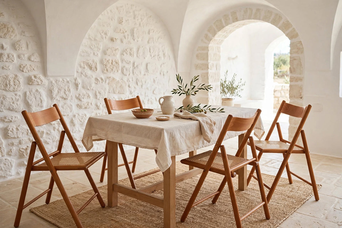 Set di 4 sedie pieghevoli vintage Habitat in legno di faggio e paglia di Vienna degli anni '80 -Top Design-