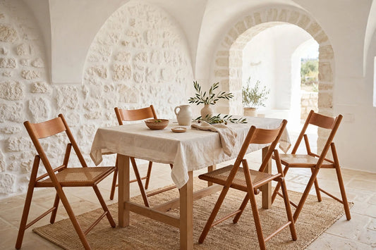 Set di 4 sedie pieghevoli vintage Habitat in legno di faggio e paglia di Vienna degli anni '80 -Top Design-