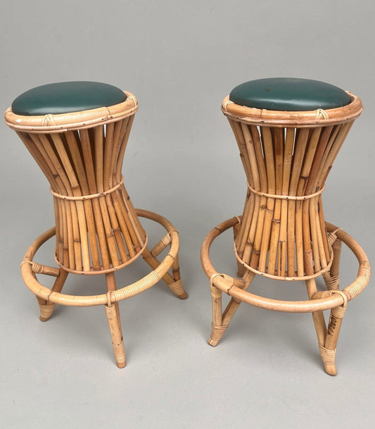 Sgabelli da bar vintage in bambù, anni '70, set di 2 -Top Design-