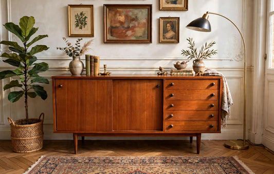 Sideboard Svedese anni '50 in Teak, con ante scorrevoli e cassettiera -Vintage Design-