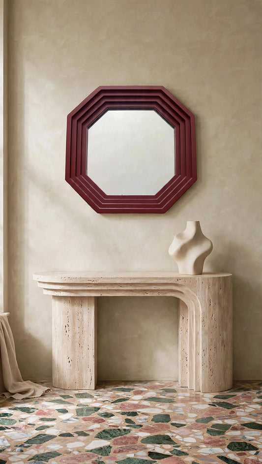 Specchio Ottagonale Bordeaux Vintage attr. Carlo de Carli anni '70 -Top Design-
