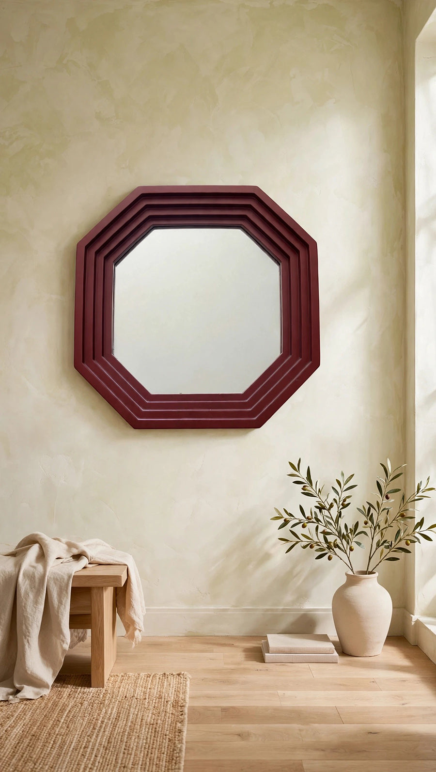 Specchio Ottagonale Bordeaux Vintage attr. Carlo de Carli anni '70 -Top Design-