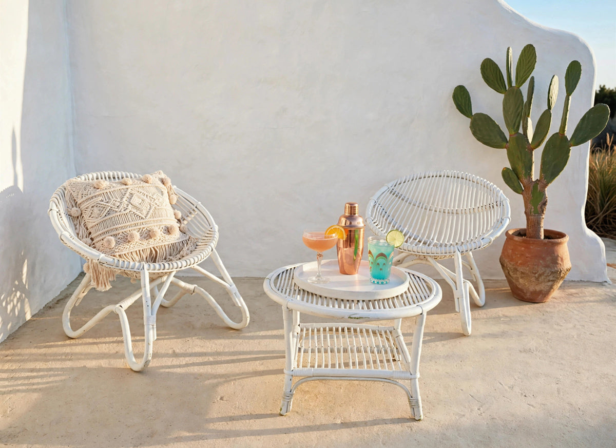 Trittico da esterno in Rattan Bianco Vintage anni '60 -Design-