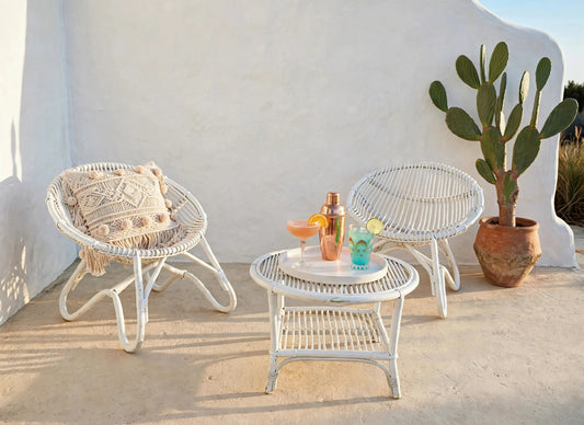 Trittico da esterno in Rattan Bianco Vintage anni '60 -Design-