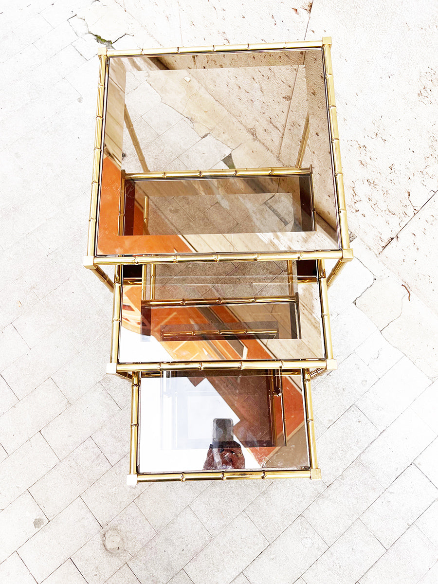 Set di n. 3 Tavolini in ottone Bambu' Vintage anni '70 -Top Design-