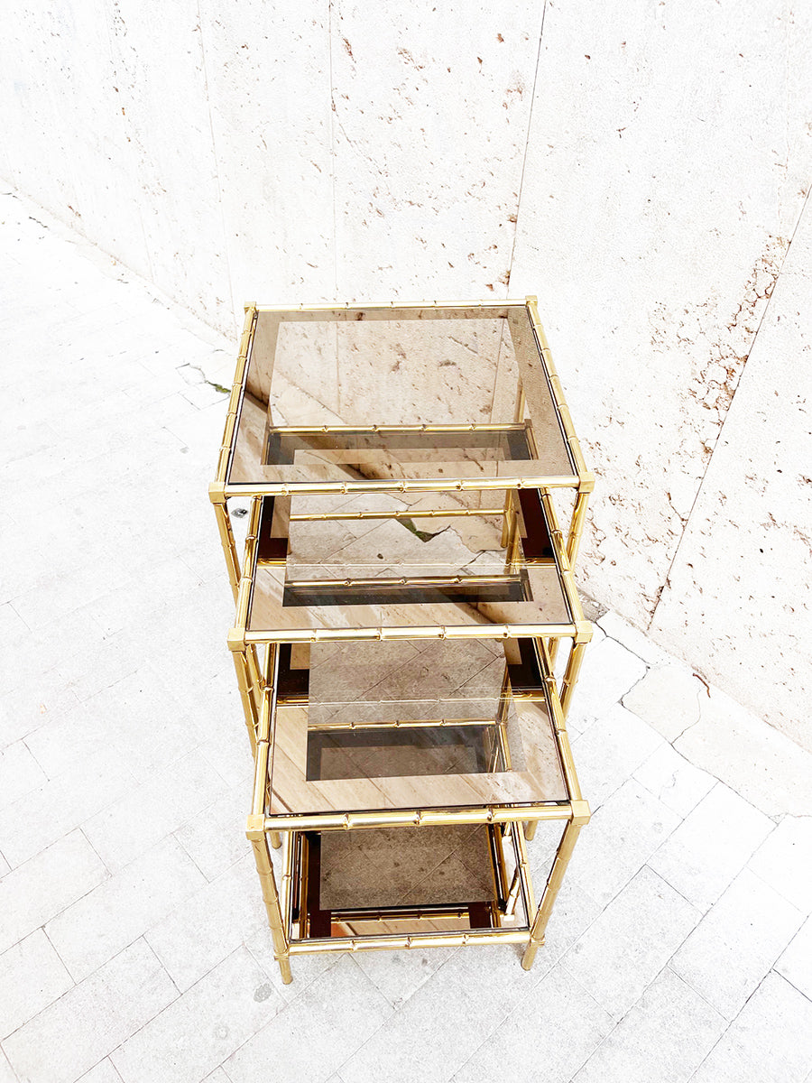 Set di n. 3 Tavolini in ottone Bambu' Vintage anni '70 -Top Design-