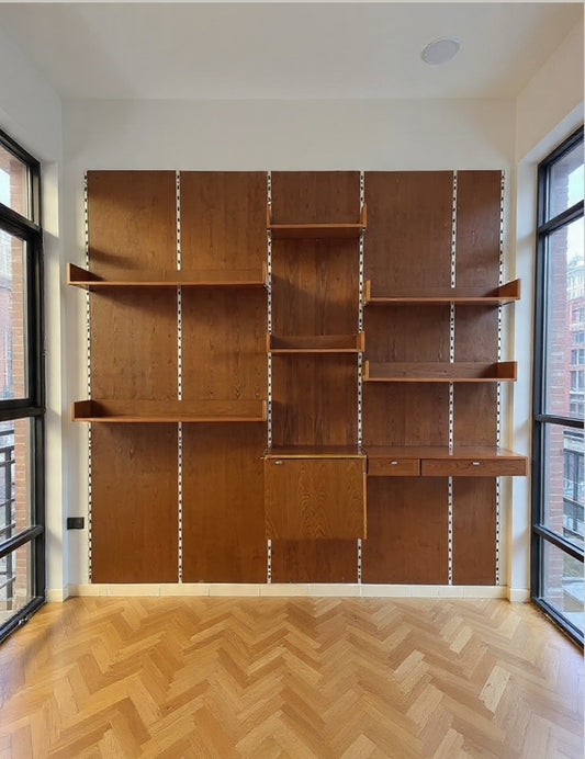 Libreria Boiserie in Legno e Metallo con consolle scrittoio Vintage anni '60 -Top Design-