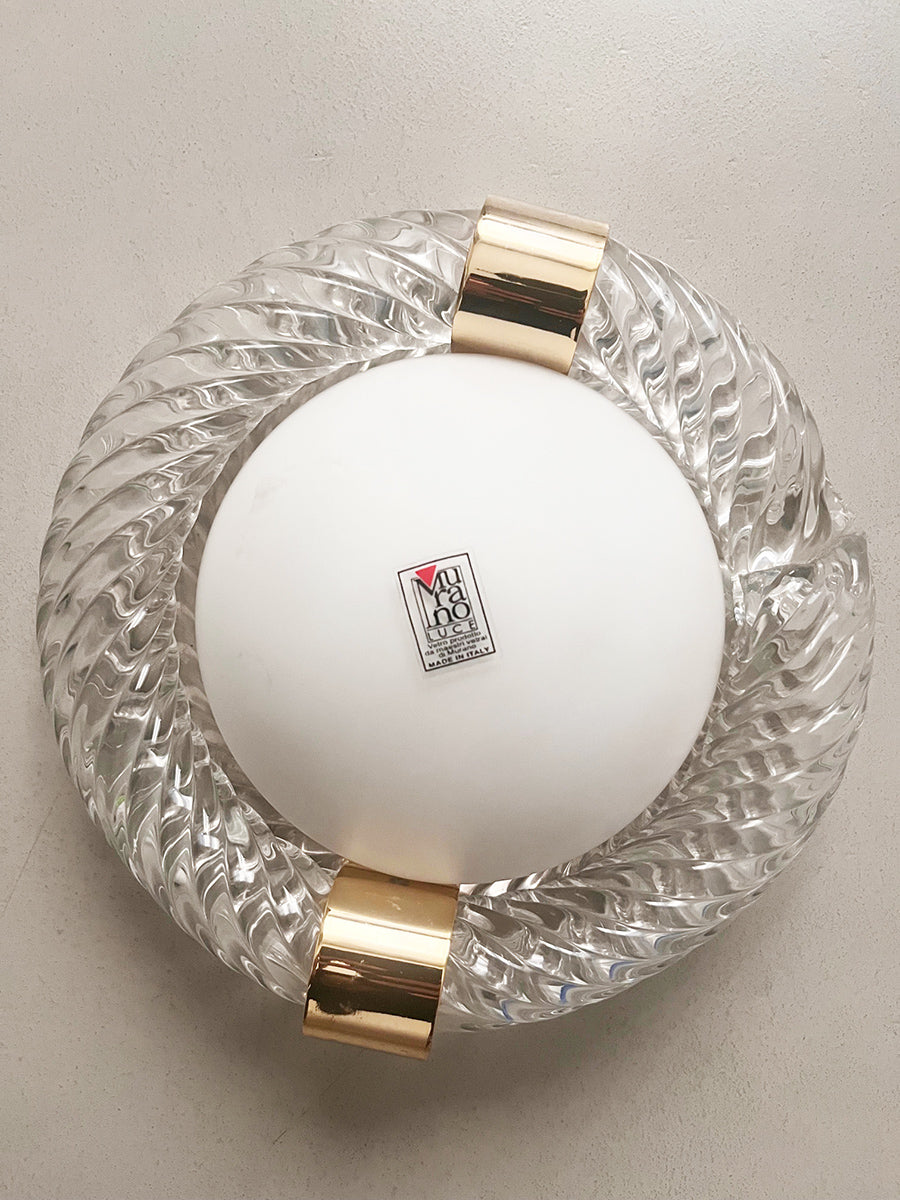 Applique Barovier & Toso Vintage anni '50 Cristallo, Ottone, Vetro Satinato -Lighting-