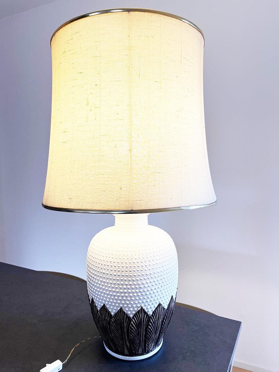 Lampada Ceramica Bianca con pois in rilievo e motivi floreali '900 -Lighting-