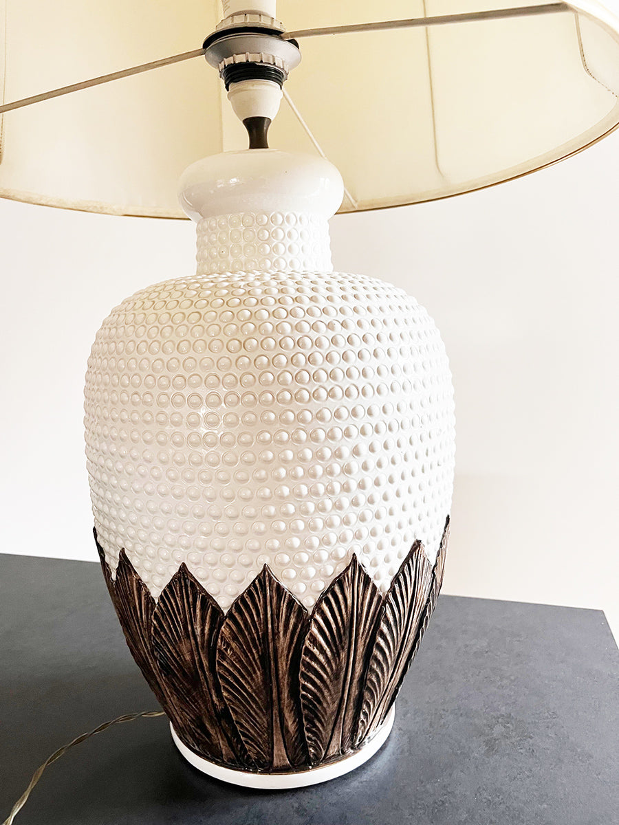 Lampada Ceramica Bianca con pois in rilievo e motivi floreali '900 -Lighting-