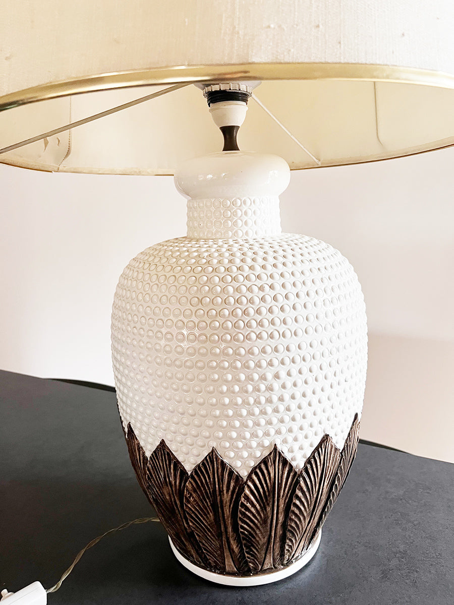 Lampada Ceramica Bianca con pois in rilievo e motivi floreali '900 -Lighting-