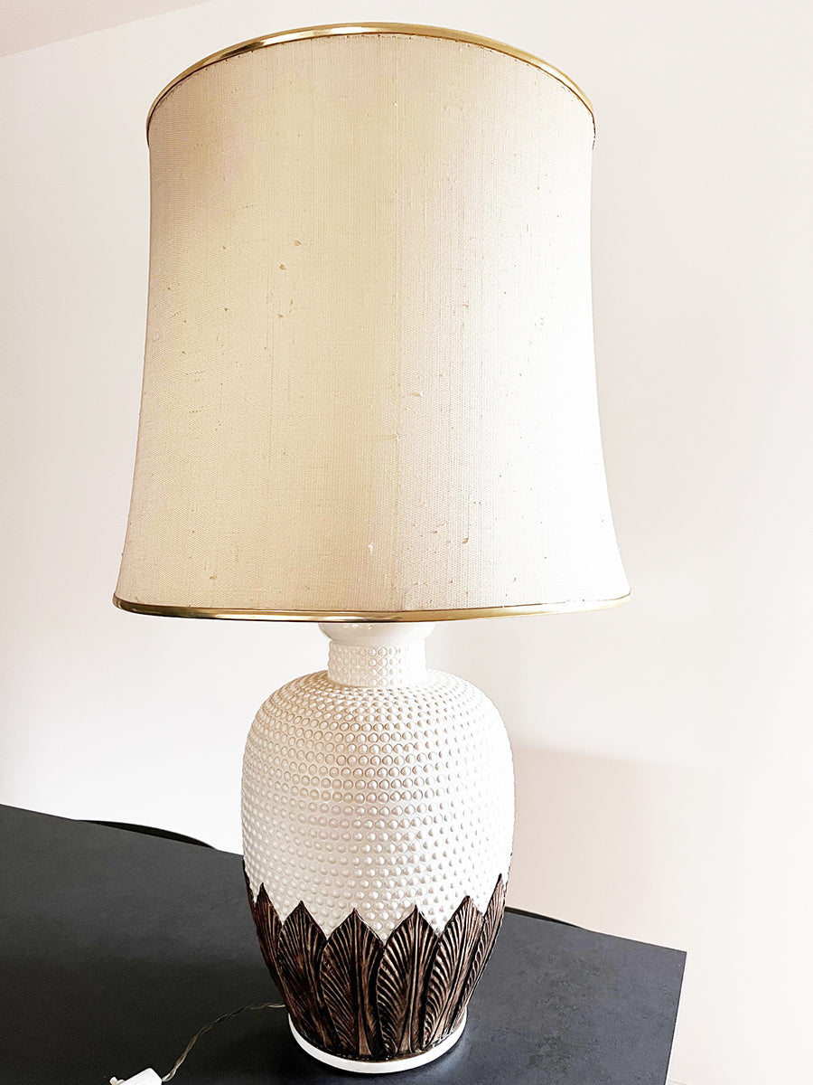 Lampada Ceramica Bianca con pois in rilievo e motivi floreali '900 -Lighting-