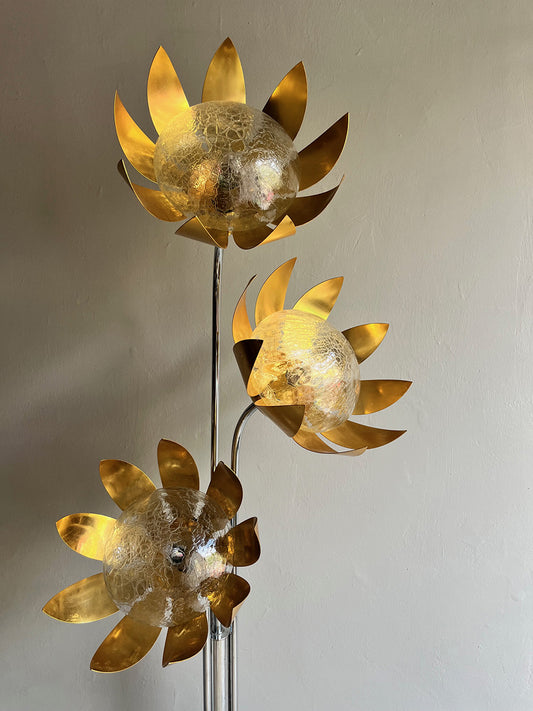 Lampada da terra Floreale Ottone e Metallo Vintage anni '70 -Top Lighting-