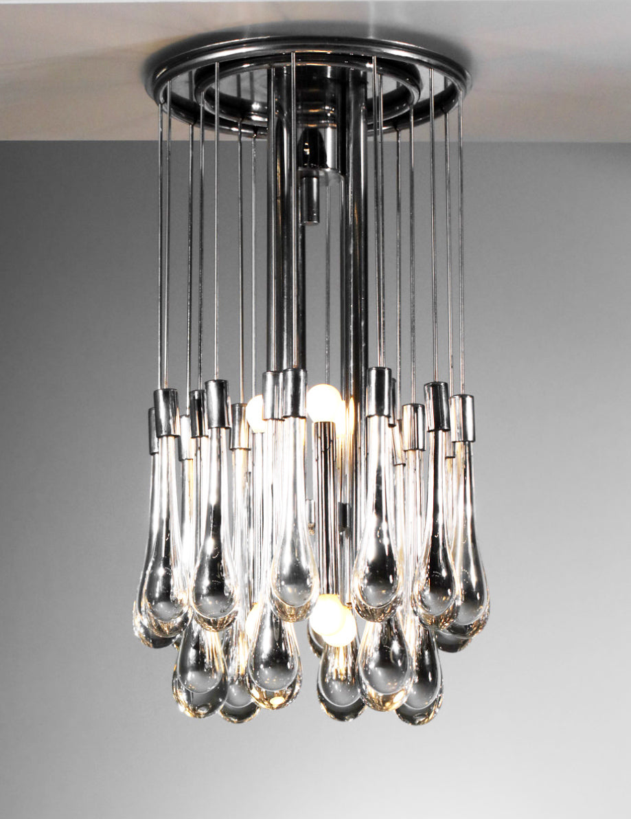 Venini Lampadario Acciaio Cromo e Vetri Murano Top Vintage '70 -Lighting-