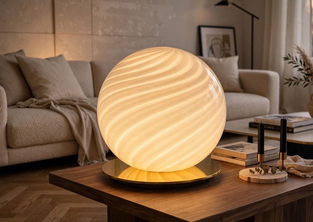 Lampada da tavolo a sfera in&nbsp;vetro di Murano anni '70 "Candy" di Halo Design -Top Lighting-